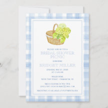 Invitation Fleur Panier d'Hydrange Gingham Bleu