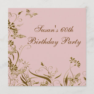 Invitation Fleur Papillon Rose Or Femme 60 Ans