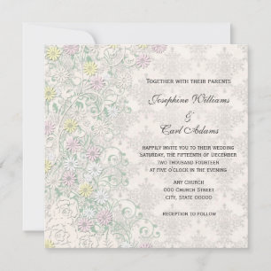Invitation Fleur pastel blanc cassé délicate de printemps vin