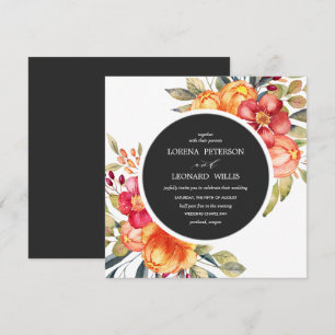 Invitation Fleur peinte Moderne ÉLÉGANT Rustique gris rond