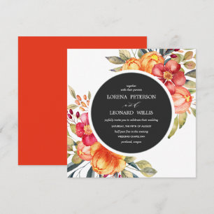 Invitation Fleur peinte Moderne ÉLÉGANT Rustique gris rond