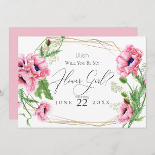 Invitation Fleur Poppies d'aquarelle rose