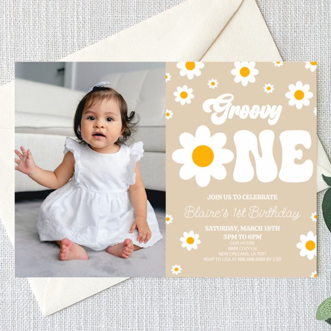 Invitation Fleur Retro Daisy Super Un 1er anniversaire (Créateur téléchargé)
