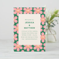 Fleur Rétro Paix Rose Vert Mariage Groovy