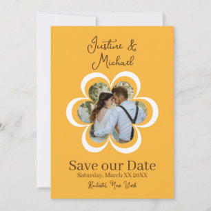 Invitation Fleur Rétro Photo Orange Mariage Enregistrer la Da
