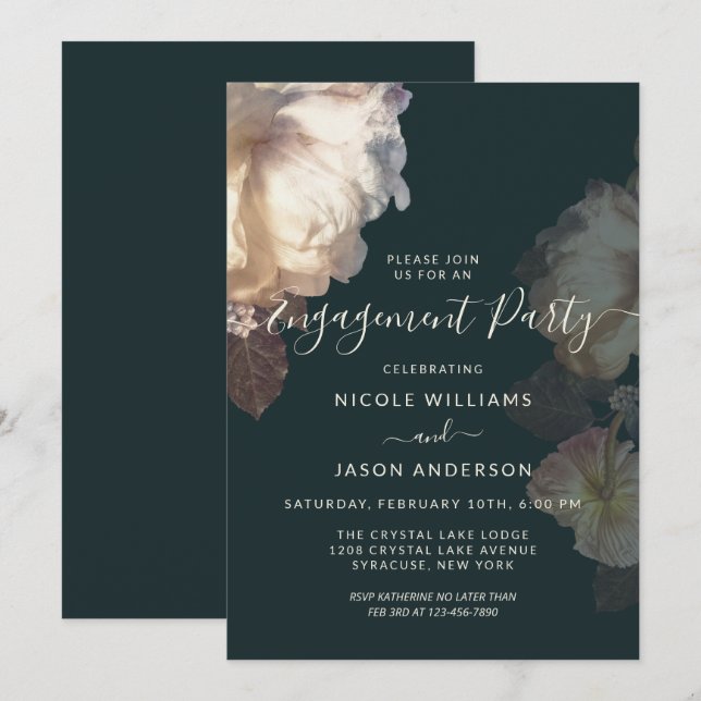 Invitation Fleur romantique Floral Élégant Parti d'engagement (Devant / Derrière)