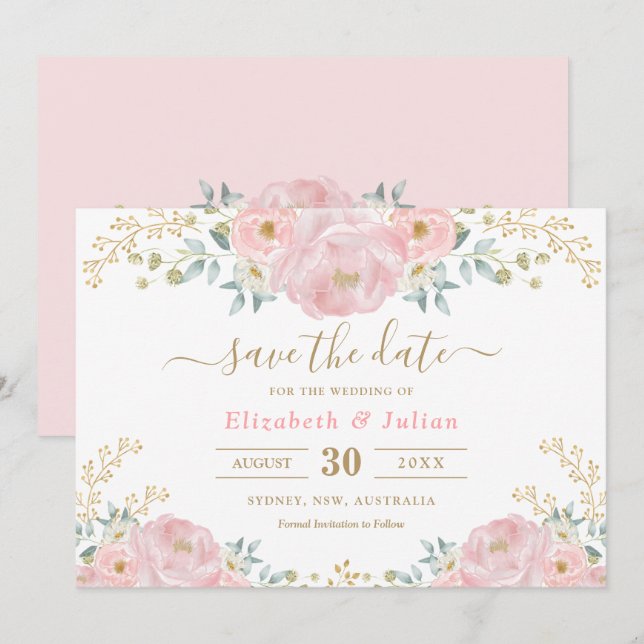 Invitation Fleur romantique Soft Rose or Floral Enregistrer l (Devant / Derrière)
