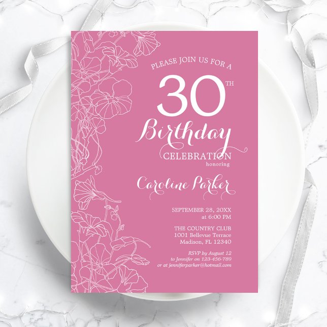 Invitation Fleur rose 30e fête d'anniversaire (Créateur téléchargé)