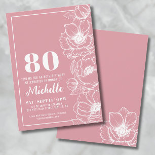 Invitation Fleur rose 80e anniversaire