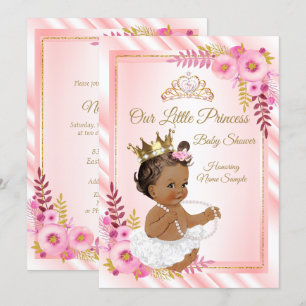 Invitation Fleur rose Blanche Princesse Ethnique Baby Shower