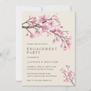 Invitation Fleur rose cerise Fleur Parti d'engagement