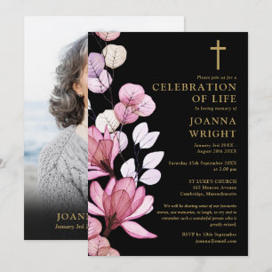 Invitation Fleur rose Christian Memorial Funérailles Photo