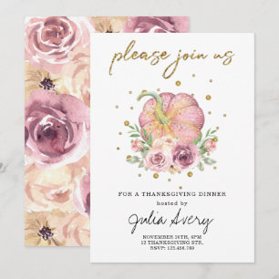 Invitation Fleur rose Citrouille de Thanksgiving