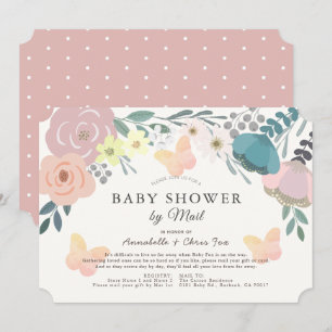 Invitation Fleur rose et papillons Baby shower par courrier