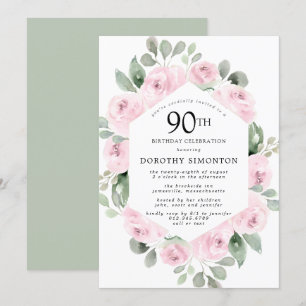 Invitation Fleur rose Eucalyptus 90ème anniversaire