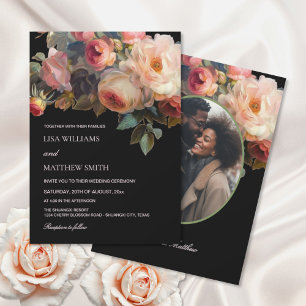 Invitation Fleur rose foncé floral Photo de mariage