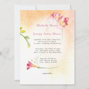 Invitation Fleur rose Freesia couleur chaude