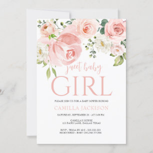 Invitation Fleur rose jaune fille baby shower signe de bienve