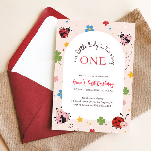 Invitation Fleur Rose Notre Petite Dame Coccinelle 1er Annive