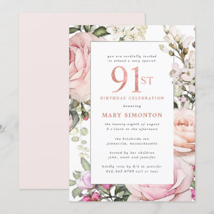 Invitation Fleur rose pâle 91e fête d'anniversaire