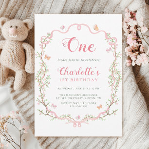 Invitation Fleur rose pâle Floral 1er anniversaire