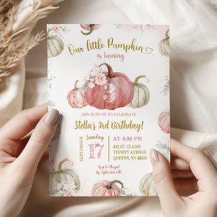 Invitation Fleur rose pâle Notre petite citrouille d'annivers