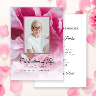 Invitation Fleur rose Peony Célébration de la vie funéraire