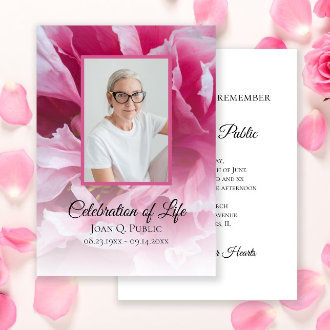 Invitation Fleur rose Peony Célébration de la vie funéraire (Créateur téléchargé)