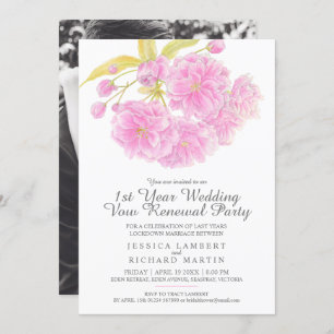 Invitation Fleur rose printemps 1er mariage vow renouveau