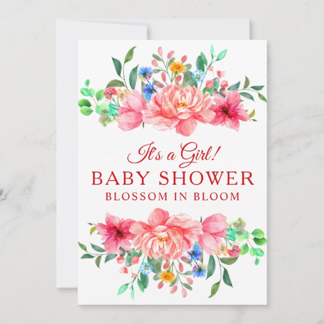 Invitation Fleur rose rose Baby shower élégant (Devant)