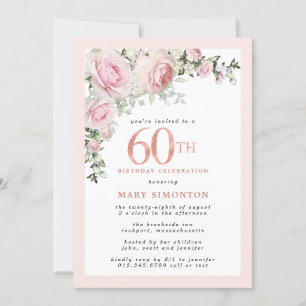 Invitation Fleur rose rose pâle 60e fête d'anniversaire