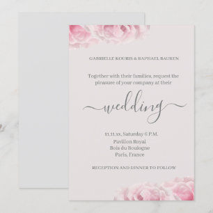 Invitation Fleur rose rose pâle gris brillant Mariage floral 