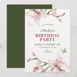 Invitation Fleur rose verte esthétique floraison anniversaire