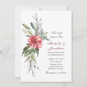 Invitation Fleur rose vif Végétation luxuriante Mariage chrét