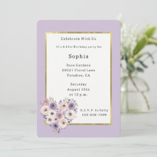 Invitation Fleur rose violet blanc Coeur Anniversaire