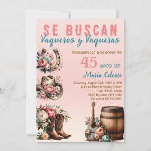 Invitation Fleur rose western espagnol cow-boy 45e anniversai