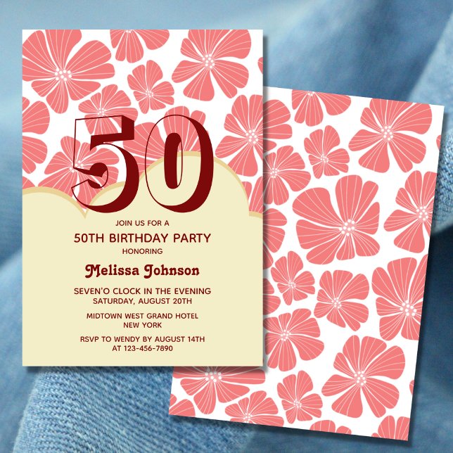 Invitation Fleur rouge Abstraite rétro Chamomile Anniversaire (Créateur téléchargé)