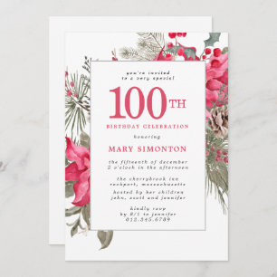 Invitation Fleur rouge Poinsettia 100e fête d'anniversaire