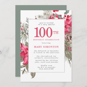 Invitation Fleur rouge Poinsettia 100e fête d'anniversaire