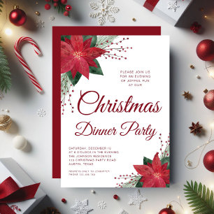 Invitation Fleur rouge Poinsettia Soirée de Noël