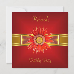 Invitation Fleur rouge royale colorée ruban jaune or 2