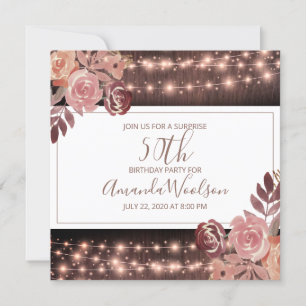 Invitation Fleur rustique brillant de cordes lumières Anniver