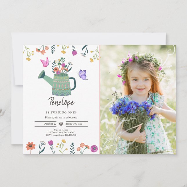 Invitation Fleur sauvage à l'anniversaire Girl Gar (Devant)