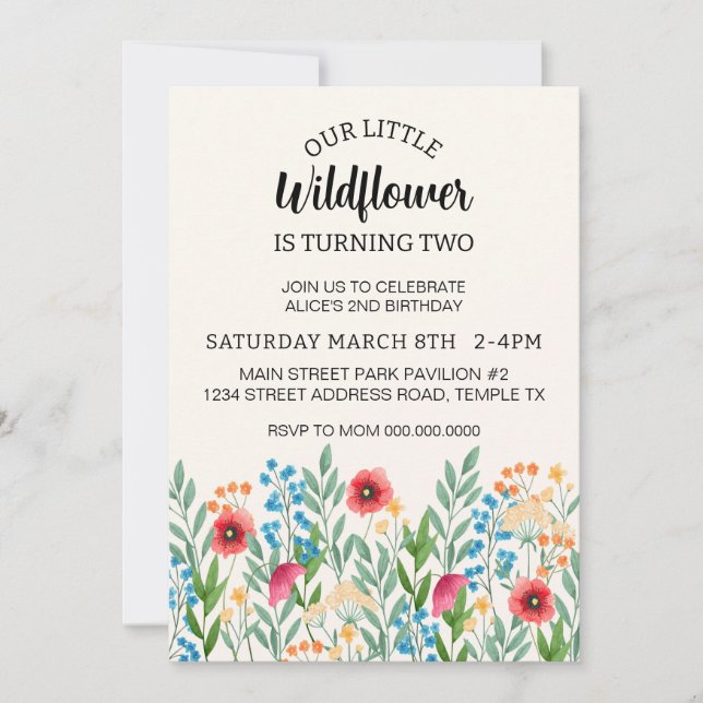 Invitation fleur sauvage Anniversaire Télécharger (Devant)