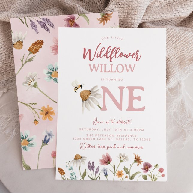 Invitation Fleur sauvage aquarelle 1ère fête d'anniversaire (Créateur téléchargé)