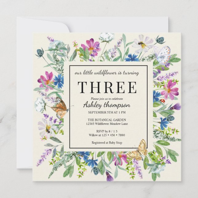 Invitation Fleur sauvage aquarelle | Anniversaire floral | To (Devant)
