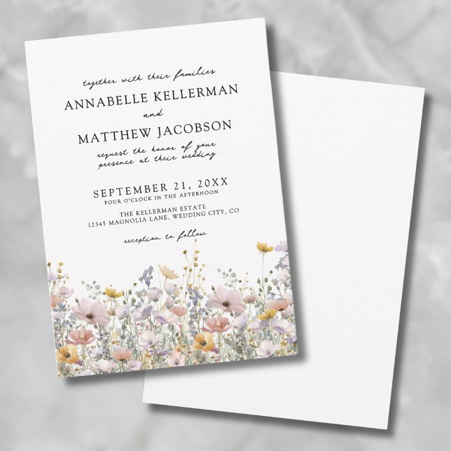 Invitation Fleur sauvage Aquarelle Botanique Floral Mariage (Wildflower Watercolor Botanical Floral Wedding Invitation )