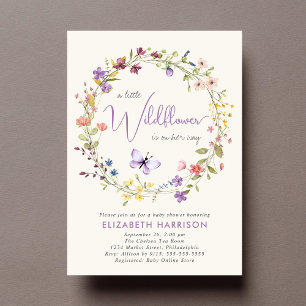 Invitation Fleur sauvage Aquarelle Crème Bébé fille Douche