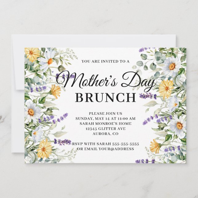 Invitation Fleur sauvage Aquarelle Fête des Mères Brunch (Devant)