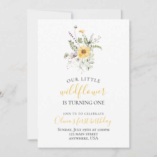 Invitation Fleur sauvage aquarelle fleurie premier anniversai (Devant)